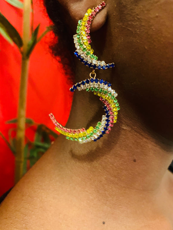 Double Crystal Crescent Earrings