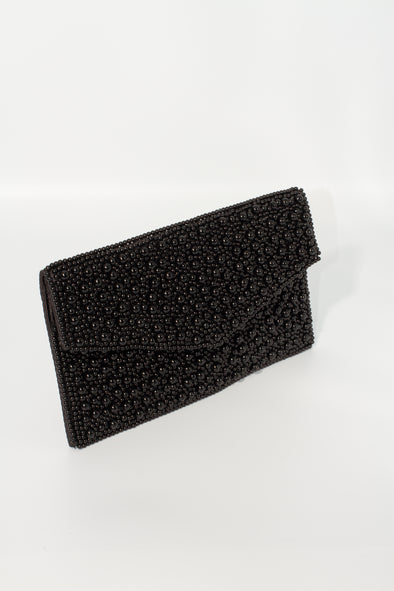 Beaded Envelope Clutch - Black