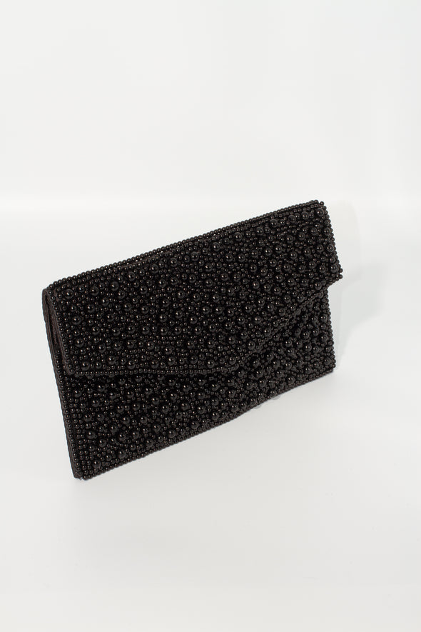 Beaded Envelope Clutch - Black