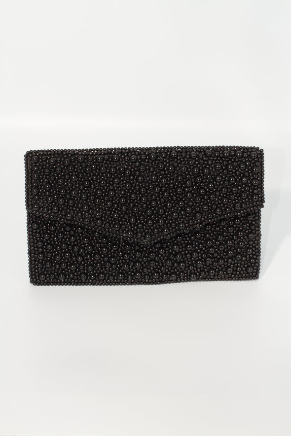 Beaded Envelope Clutch - Black