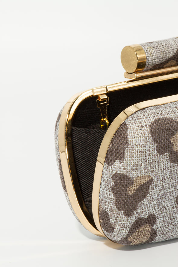 Burlap Animal Print Clutch