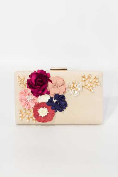 Velvet Flower Embellished clutch