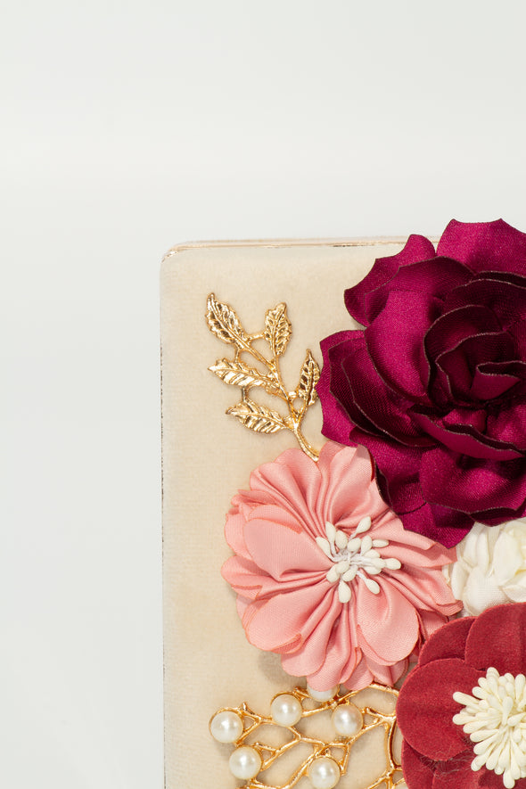 Velvet Flower Embellished clutch