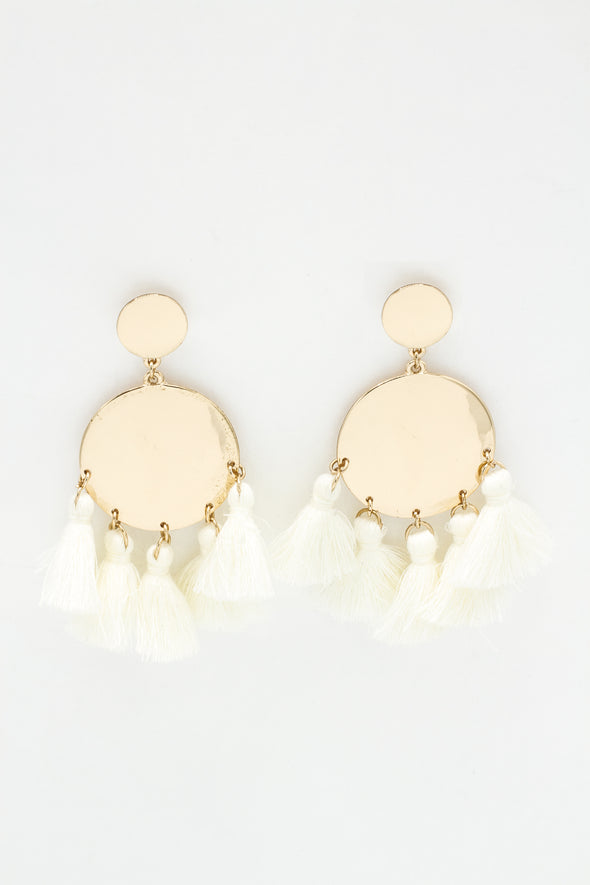 Gold Moon Tassel Earrings