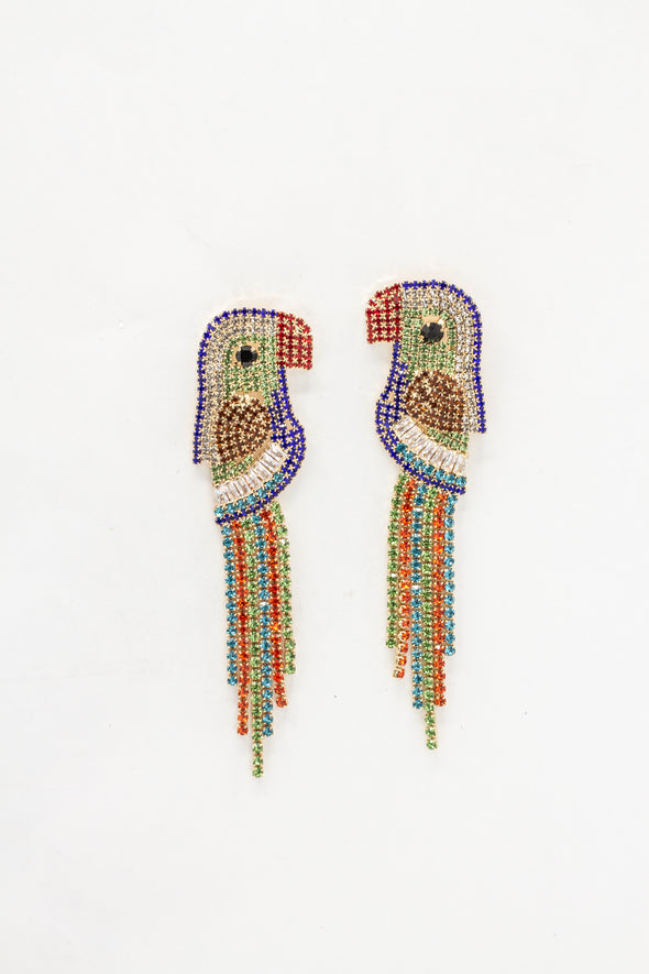 Crystal Parrot Tassel Earrings