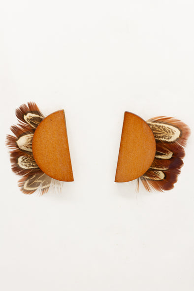 Feather Trim Wood Earrings