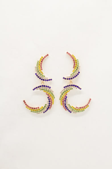Double Crystal Crescent Earrings